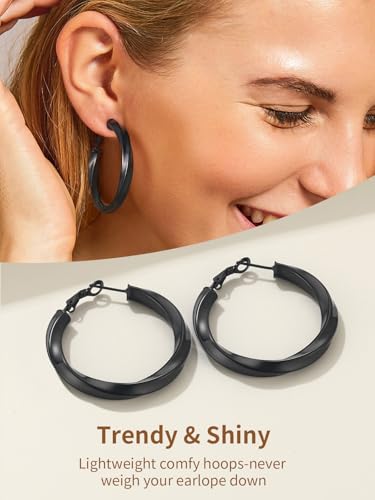 Classic Black/18K Gold Plated/Stainless Steel Hoop Earrings for Women 20mm/30mm/40mm/60mm/80mm Oversized Hypoallergenic Chunky Tube Hoops Rounded Loop Earrings Come with Box4
