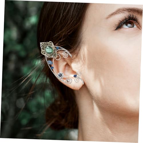 Pendientes ear cuff sin agujero Mikikit de cristal verde antialérgico 7