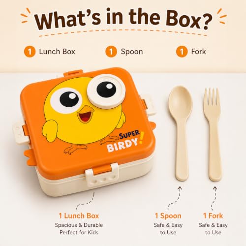 Image of ExtraCharm School Lunch Box with 3 Compartments & Sauce Container | Leak-Resistant Bento Tiffin Box for School, Office & Travel | Food Storage Box -Orange