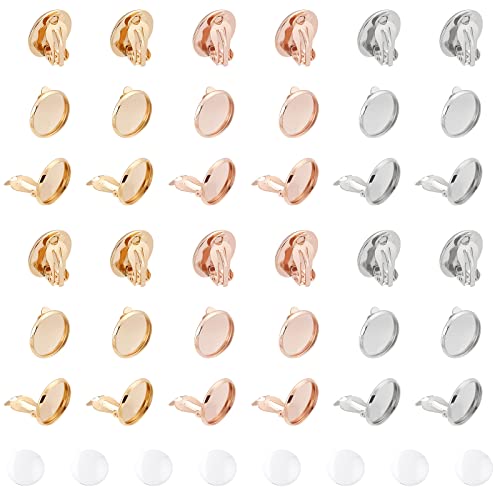 Dicosmetic 30Pcs 3 Colors Stainless Steel Clip Earring Cabochon Settings Diy Flat Round Clip On Earring Making Kits And 30Pcs Transparent Glass Cabochons For Jewelry Making And Diy Crafts #TOP17