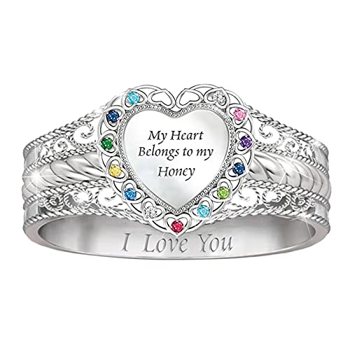 Sanshao Women's Promise Rings, Rings for Women, Bridal Rings Cubic Zirconia Solitaire Anniversary Promise Wedding Ring, Promise Engagement Rings for Women Size 5-11