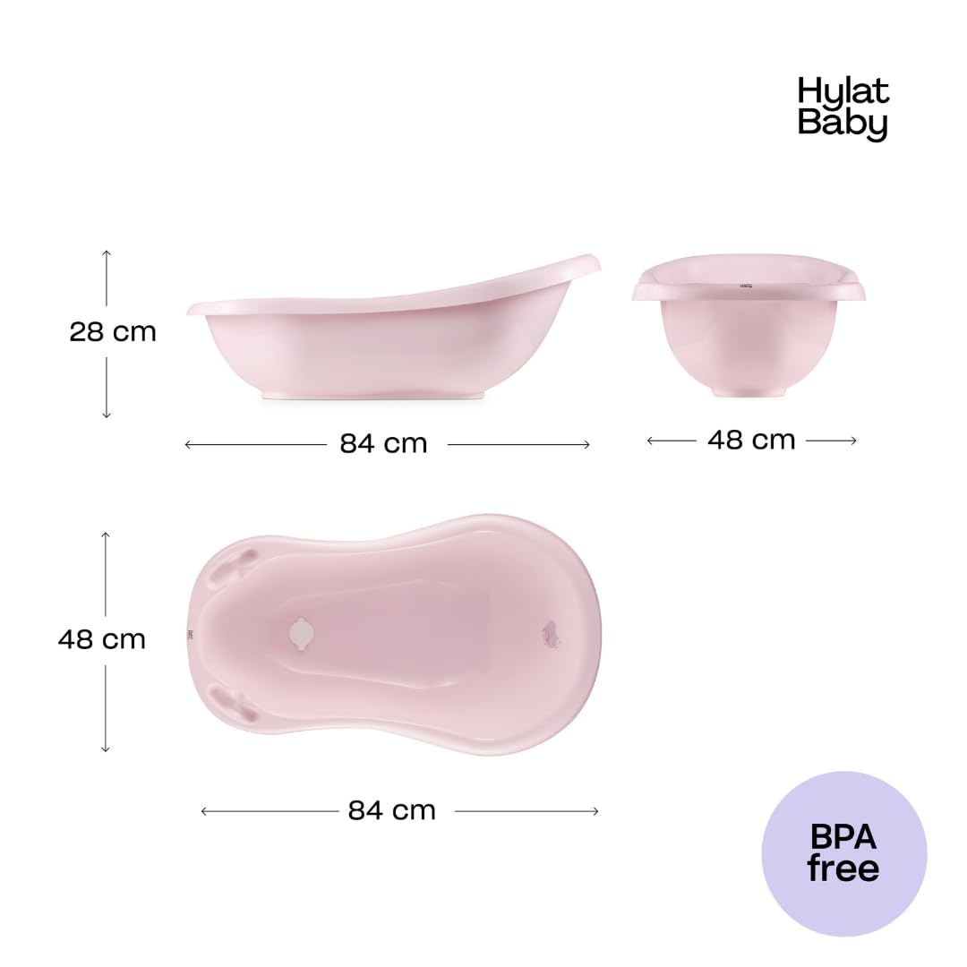 Hylat Baby Hug Me Rosa Vaschetta Bagnetto Neonato con Supporto e Tappo – Certificata TÜV Rheinland – per Bambini Fino a 12 Mesi in Plastica Senza BPA – Collezione Lite – Vasca neonato bagnetto