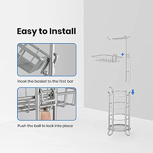 Toilet Paper Roll Holder Stand Bathroom Tissue Holders Free Standing With Middle Shelf Storage Reserve Mega Rolls/ Phone/Wipe-Gray #TOP4