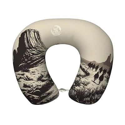 Hekroxu Western Desert Cowboy Print Travel Pillow Pure Memory Foam Neck Pillow Airplane for Traveling,Car, Train,Napping,Traveling,Washable Cover
