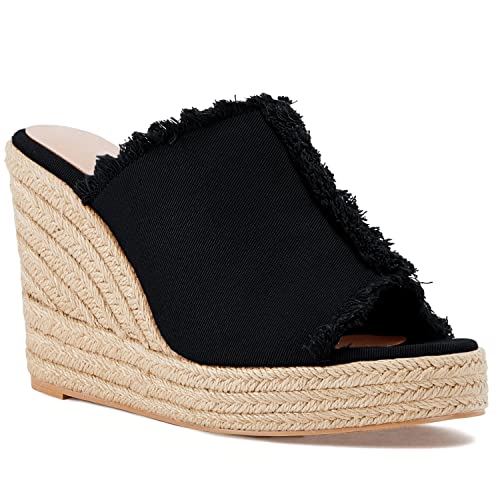 Juliet Holy Womens Wedge Sandals Peep Toe Denim Slip On Backless Espadrilles Platform Sandal Shoes