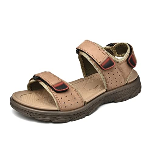 Lightweight Men's Sandals Leisure Shoes Leather Men Casual Beach Sandals Retro Flats(40)