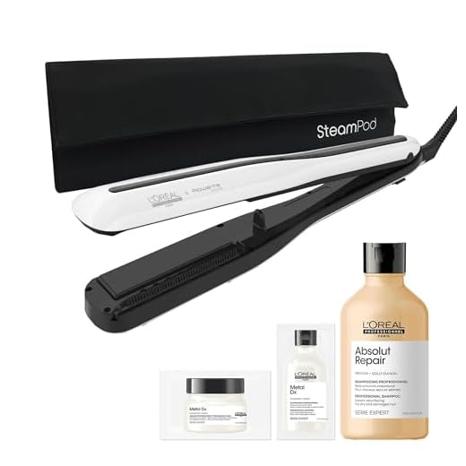 L'Oréal Professionnel Pflegeset mit SteamPod 3.0 Glätteisen mit Dampftechnologie inkl. Transporttasche, Absolut Repair Shampoo (300 ml), Metal DX Shampoo (10 ml) & Metal DX Haarmaske (15 ml)