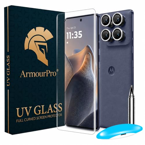 Image of ArmourPro UV Tempered Glass for Motorola Edge 60 Fusion 5G with Silver Camera Ring Guard Combo, Crystal Clear Screen Protector, Case Friendly, Anti-Scratch, Bubble-Free Installation Kit