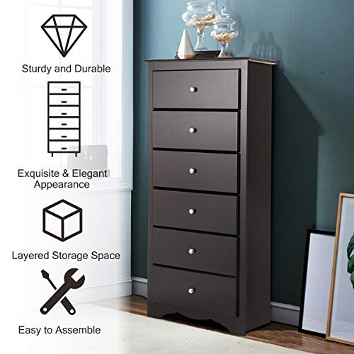 Giantex 6 Drawer Chest Wooden Dresser Clothes Organizer Bedroom, Hallway, Entryway Furniture Tall Storage Cabinet (Brown) #TOP2