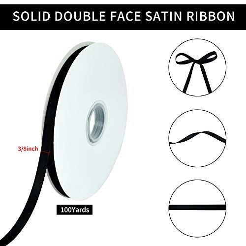 Toniful 3/8 Inch X 100Yds Black Satin Ribbon Thin Solid Fabric Ribbons Roll For Gift Wrapping Invitation Floral Hair Balloons Craft Sewing Party Wedding Popsicles Decoration Valentine's Day Bouquet #TOP1