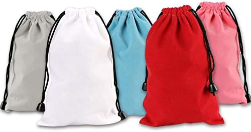 RUTICH Pack of 25 Mixed Colors Large 6.75" X 4.75" Pouch Bags - Elegant Velvet Drawstring Bags Jewelry Pouches for Jewelry, Gifts, Event Supplies (White Red Gray Pink Blue)…