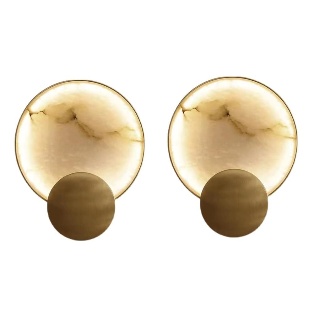JKJZSALJ French Vintage All Brass Gold Round Marble Wall Light, Scandinavian Modern Alabaster LED Wall Light, Vintage Wall Sconce for Bedroom Living Room Study Room Dining Room Stairs