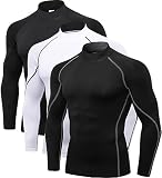 Picture of 2/3 Pack Men's Compression Shirts Long Sleeve Workout Shirts Mock Turtleneck Athletic Base Layer Active Undershirts Tops