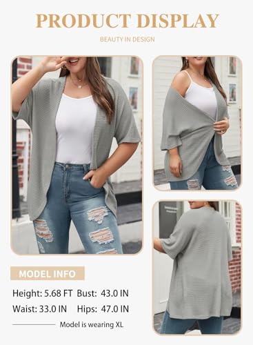 Image of Eytino Womens Plus Size Cardigan Casual Short Sleeve Waffle Knit Kimono Open Front Tops(1X-5X)