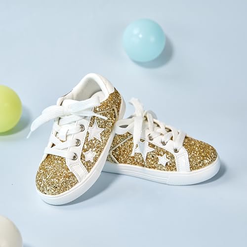 GINFIVE Toddler Girls Sneakers Little Girls Slip On Shoes Gold Glitter Sneakers Todder 8