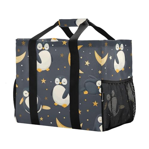 YETTASBIN Penguin Large Foldable Travel Tote Bag, Lightweight Waterproof Swim Pool Bag with Handles & Pocket for Beach Outdoor, Reusable Grocery Bag for Kitchen, Shopping
