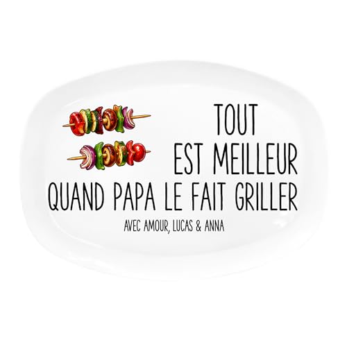 Cadeau Plus Assiette Personnalisé - Plateau De Grillades de Papa - Assiette Personnalisée, Assiettes Anniversaire, Accessoire Barbecue, Cadeau Fete Des Peres Personnalisé, Fête Des Peres (Modèle #3)