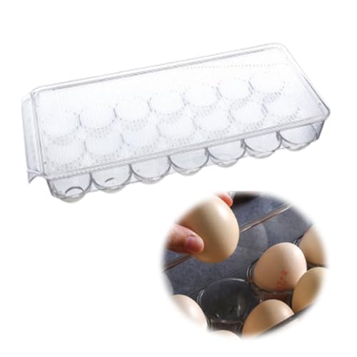 Eabdice Recipiente para Huevos de Nevera, Hueveras de plástico, Caja de Almacenamiento de Huevos con Tapa, Caja para huevos de plástico Transparente para almacenar hasta 21 huevos