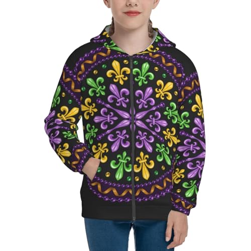Mardi Gras5 Kid Hoodies Boys Zip Up Sweatshirts Girls Pullover with Pocket3