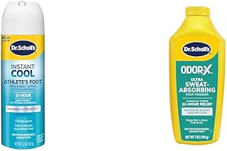 Dr. Scholl's Athlete's Foot Treatment Spray and Ultra Sweat Absorbing Foot Powder Bundle - 5.3oz Spray for Itch Relief & 7oz Powder for Odor Protection