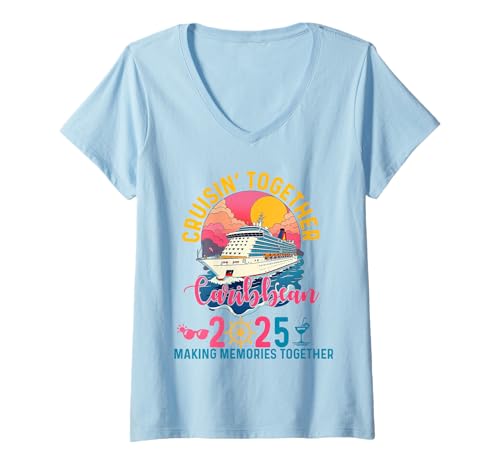 Mujer Cruisin' Together Caribbean 2025 Vacaciones familiares a juego Camiseta Cuello V