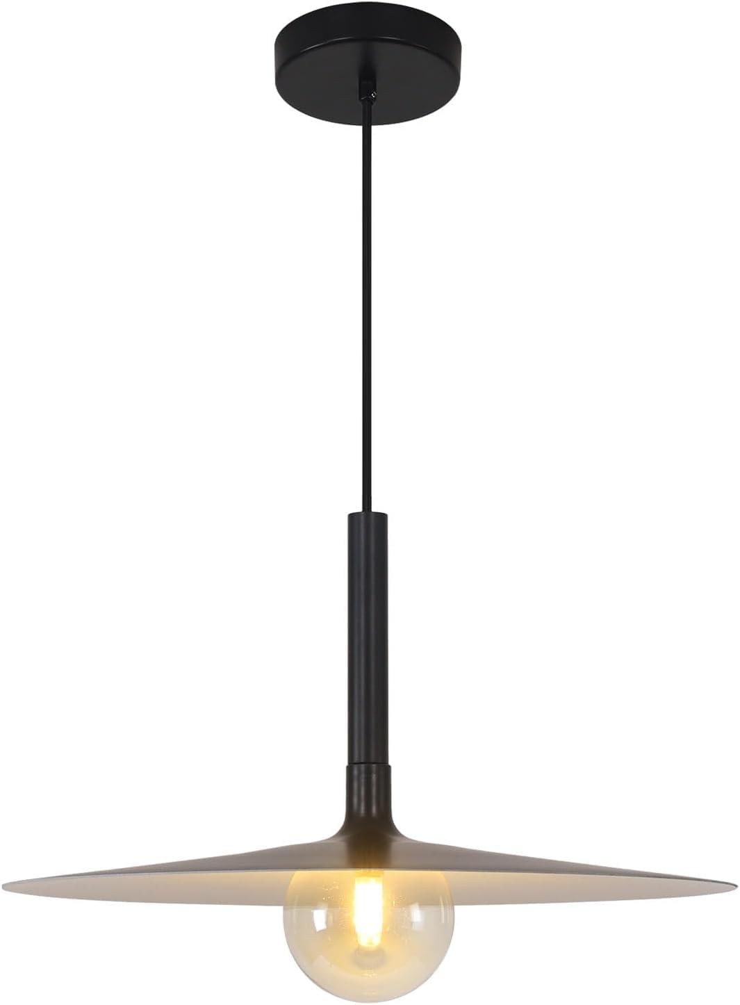 NOT TESTED KCO Lighting Black Barn Pendant Light Large Dome Pendant Light Mid Century Modern Hanging Light Amber Glass Hanging Lamp Farmhouse Industrial Pendant Lighting Black+Amber