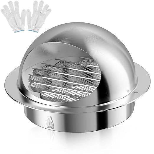 Image of Hon&Guan 4 inch 304 Thick Stainless Steel Air Vent, Sphere Ventilation Grill Cover Hooded Cowl External Extractor Wall Air Outlet