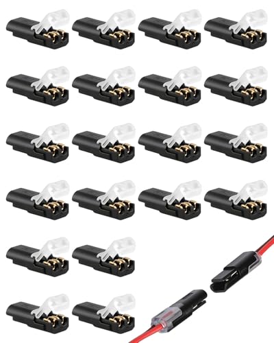 Low Voltage Wire Connectors 2 Pin Push-Fit Electrical Waterproof Solderless Quick Connectors with Locking Buckles No Stripping Required for 18-22 AWG Cables LED Strip Lights Ceiling (20 Pack)