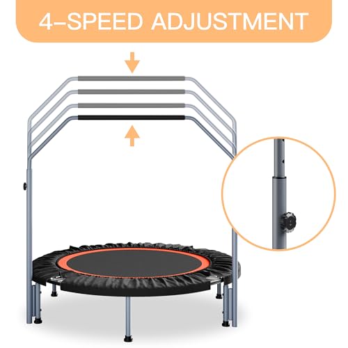 ALTLER 40"/48" Foldable Mini Fitness Rebounder with Adjustable Foam Handle, Max Load 330/440 lbs, Indoor Cardio Exercise Rebounder for Adults