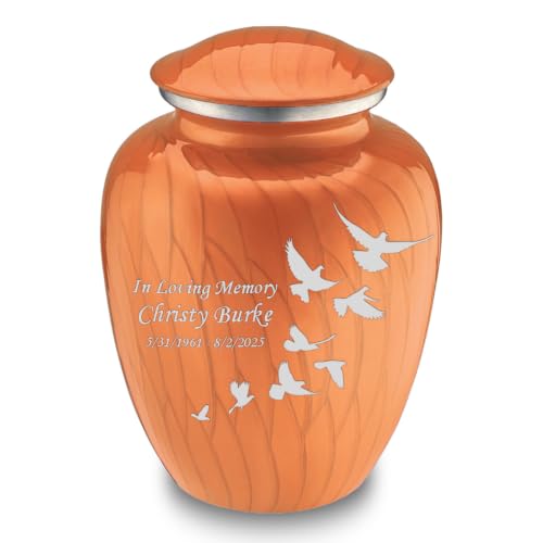 GetUrns - Embrace Doves Urns for Human Ashes, Cremation Urns for Adult Ashes Men & Women, Cremation Urn for Home, 200 cu. in. Custom Single or Double-Sided Engraving (Pearl Orange)
