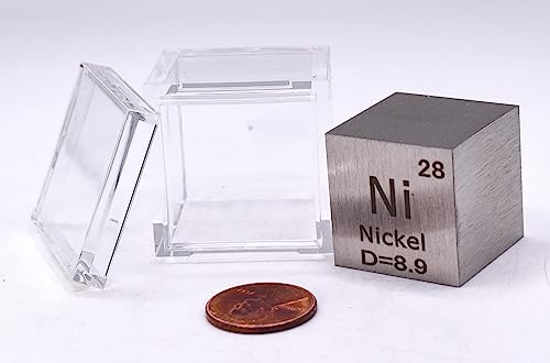 Image of 1 inch 25.4mm Nickel Metal Cube Ni up to 99.9% Pure Periodic Table Element Engraved Density Collection Science Education Display Block Cube + Acrylic Case Box - 1PC