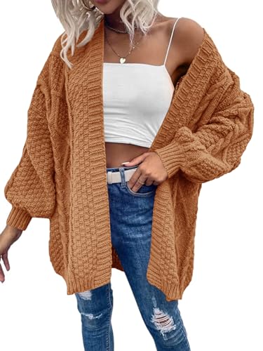 Image of Dyexces Womens Oversized Cable Knit Long Sleeve Lantern Cardigan Sweaters