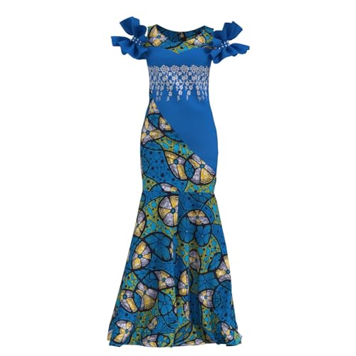 Image of iooiooi Womens Elegant Ankara Maxi Mermaid Dress Lace Decorated African Gowns
