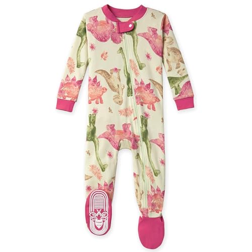 Image of Burt's Bees Baby Baby Girls' Organic Cotton Zip-Front Non-Slip Footed Sleeper Pajamas