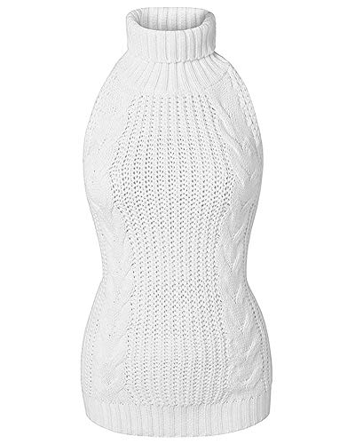Sorrica Women's Sexy Turtle-Neck Crochet Backless Sweater Japanese Anime Cosplay Cable Knit Pullover Sweater Jumper