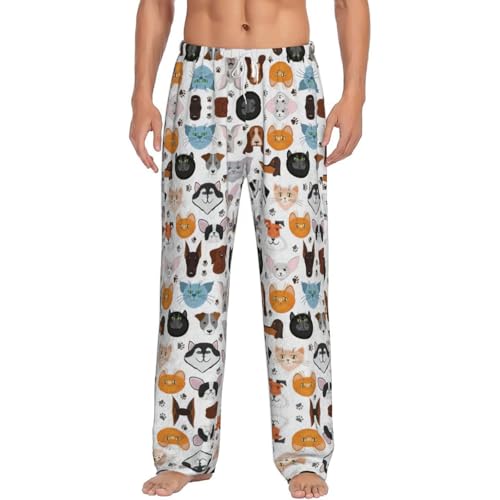 Pantalon de pyjama léger homme anti-chaleur à motifs chiens chats
