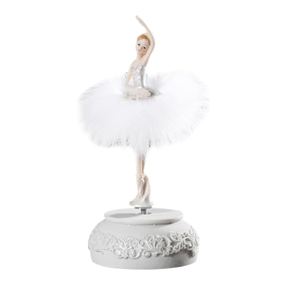 CTRLZS Skirt Rotating Music Box Figurine, Manual Control Dancing Girl Musical Box for Girls, White 10 X 10 X 22cm