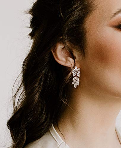 Sweetv Rose Gold Marquise Wedding Earrings For Brides, Bridal Bridesmaid Earrings For Wedding, Cubic Zirconia Dangle Drop Earrings For Women #TOP1