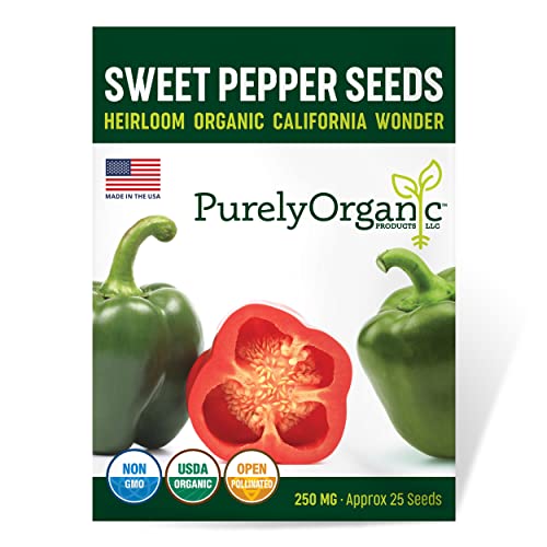 Organic Sweet Pepper Seeds (California Wonder) - Approx 25 Seeds - USDA Organic, Non-GMO, Open Pollinated, Heirloom, USA Origin