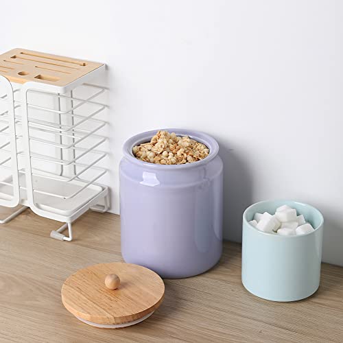 Sweejar Ceramic Kitchen Canisters, 58 Floz Porcelain Food Storage Jar With Airtight Seal Wooden Lid, Home Container Serving For Coffee Beans, Tea-Leave, Sugar, Salt And More, Tool Bucket (Purple) #TOP4