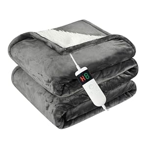 Qieryun Heizdecke Mit Abschaltautomatik, 130x180CM, 10 Heizstufen 8 Stunden Auto-Off-Timer Überhitzungsschutz, Wärme Decke Flanell Maschinenwaschbar, Beheizbare Decke Für Zuhause & Büro