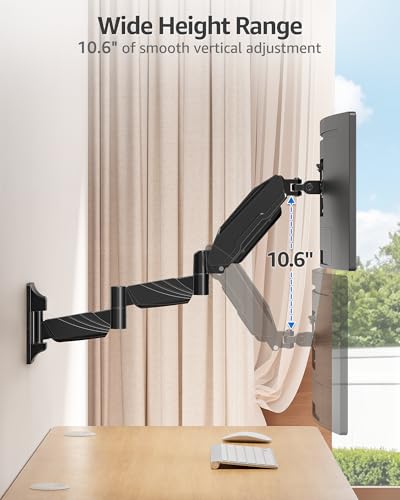 Image of MOUNTUP Long Arm Monitor Wall Mount for 17-32 inch Screens, Supports 4.4-17.6lbs, Long Reach Arm Extends Up to 27.97 inch, Copmuter Wall Mount Monitor Arm, Full Motion Tilt Swivel Rotation, VESA 75x75 100x100