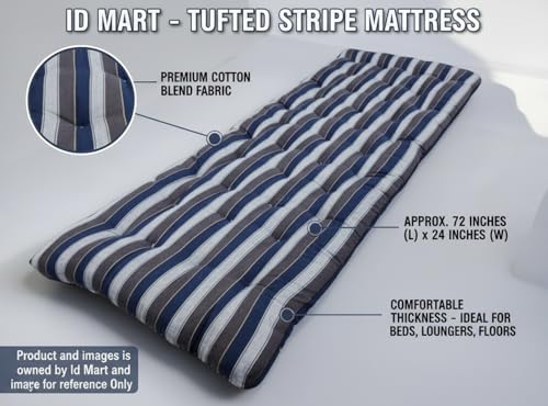 Image of Adim's Soft Cotton Filled Quilt Mattress Single Bed Blue Lining Star 72 x 36 x 4 Inches,Firm, Reversible, Pure Cotton Fabric,