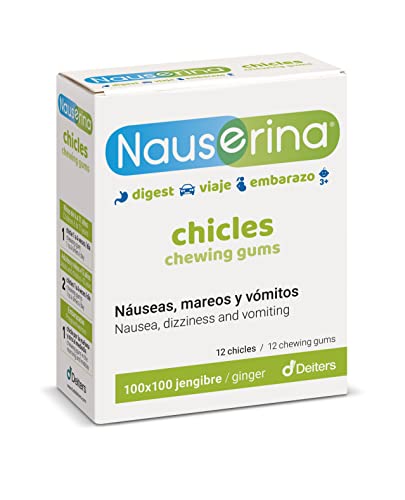DEITERS - Nauserina Jengibre 12 Chicles, Complemento Alimenticio, Chicles para Embarazadas y para Viajes, Chicles para Nauseas, Mareo y Vómitos, Chicles Digestivos