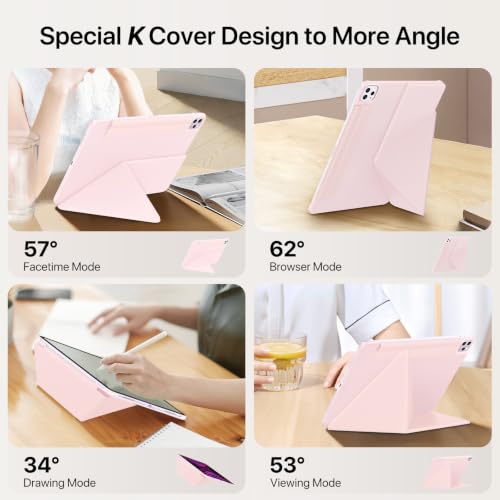 Image of for iPad Pro 11 Inch Case 2022 /2021 /2020, Magnetic Slim Foldable Multi-Angle Folio Case with PU Leather, Auto Wake /Sleep & Hidden Pencil Holder (Pink, iPad Pro 11 in 2020 /2021 /2022)