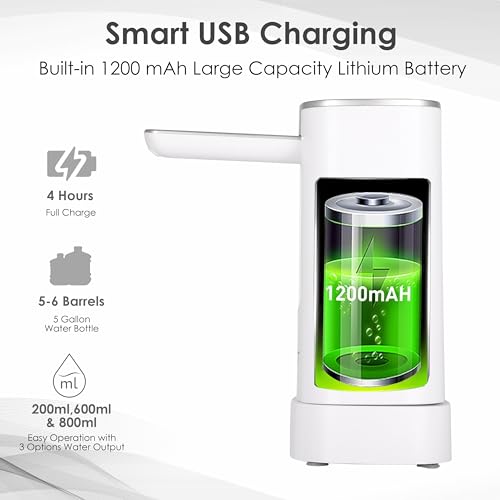 Qlect Automatic Water Dispenser For 20 Litre Bottle – Usb Dc Water Pump With 1200 mAh Battery| Water Pressure Pump for Home Office Travel | Water Dispenser Pump With Display Timer and Fingerprint Lock