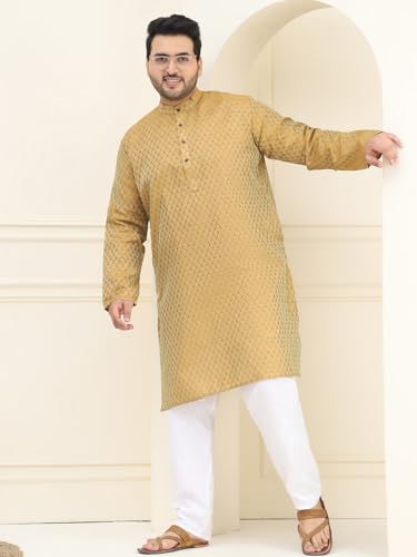 Image of SOJANYA Plus (Since 1958) Men's Cotton Linen Foil Printed Only Long Kurta