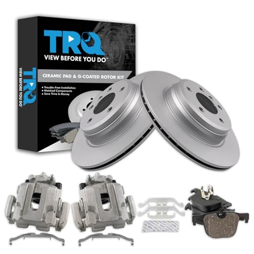 Image of TRQ Rear Brake Pad and Rotor Set Ceramic Vented Rotors Calipers