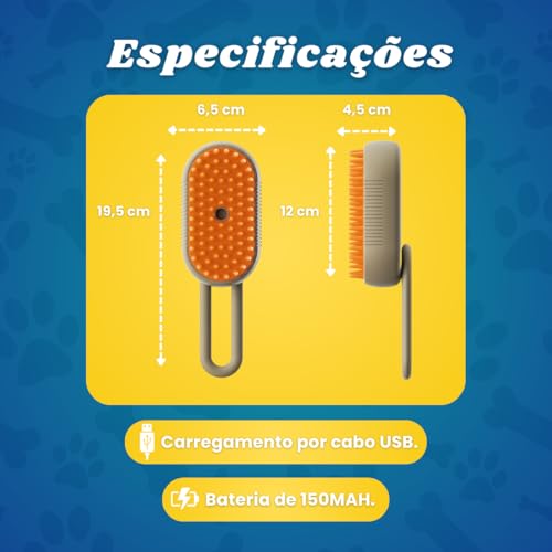Escova Elétrica Recarregável 3 em 1 – Limpeza, Massagem e Hidratação com Vapor para Pets (Bege)