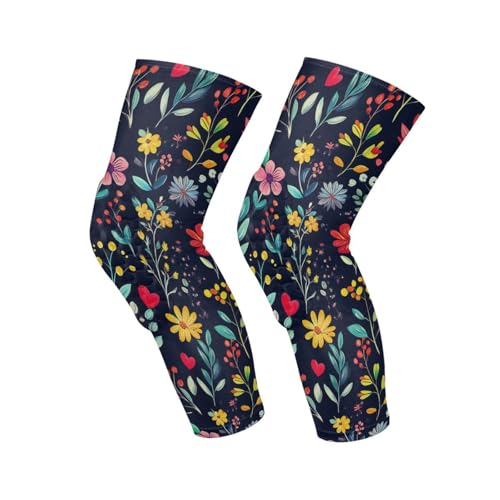 JUNZAN Colorful Floral in Black Basketball Knee Pads for Youth Kids Wrestling Knee Pads with Sleeves Sport Kneepads for Volleyball Football